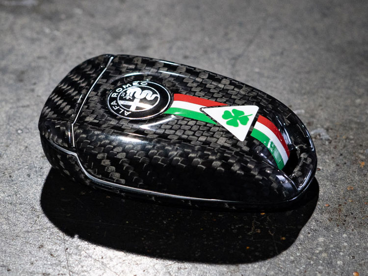 Alfa Romeo Giulia Key Fob Cover  - Carbon Fiber - Black w/ QV Logo